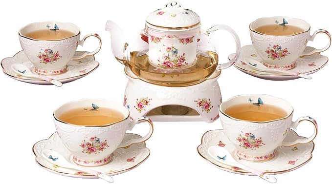 Jusalpha 16pcs Vintage Porcelain Flower Series Tea Set - Image 3