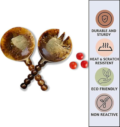 SS CRAFTS INDIA Premium 9" Brown Marbled Resin Salad Servers | Set of 2 Beaded - Image 4