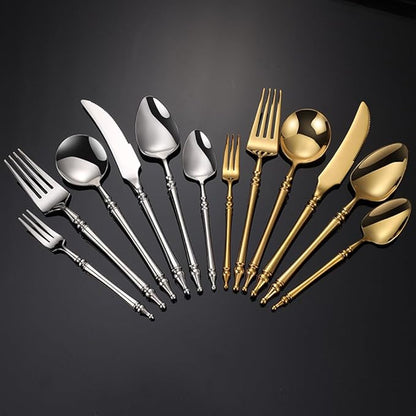 Gold Silverware Set for 10 Premium 18/10 Stainless Steel Flatware Set 40 Piece Include Knives Forks and Spoons Cutlery Utensils Light Luxury Vintage Style for Home Kitchen Christmas Restaurant