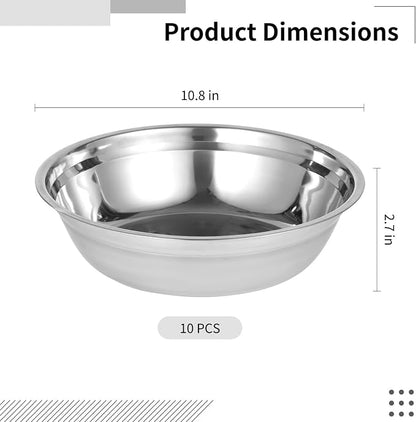 10pc Stainless Mixing Bowls, Large Mirror Finish Deep Kitchen Prep Basins | - Image 4