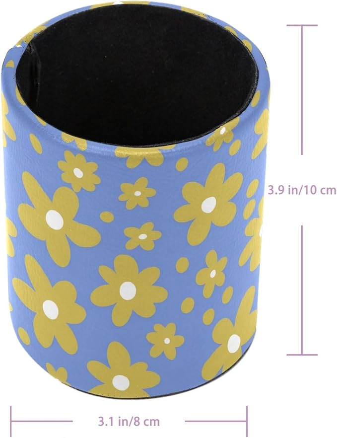 Yellow Flowers Leather Pen Holder - Image 3