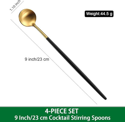 DEHOV 4 PCs 9 Inches Brush Gold Stainless Steel 304 Iced Tea Spoons - Image 2