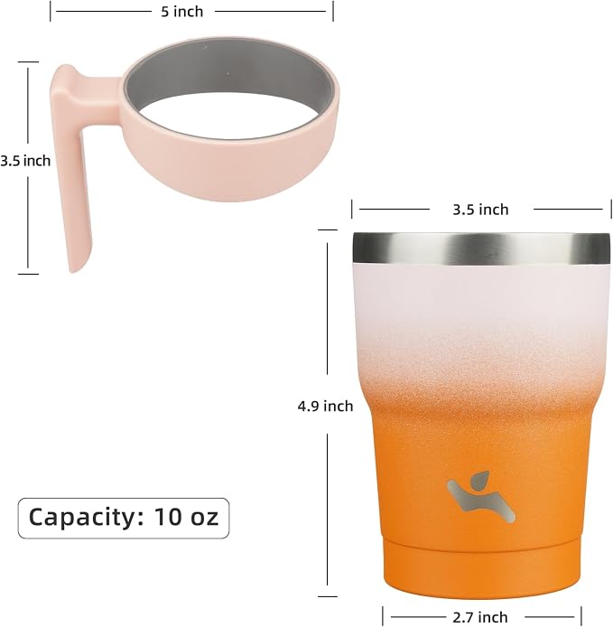 Konokyo 10 oz Tumbler with Handle and Straw, Insulated Travel Mug | Coral; - Image 4