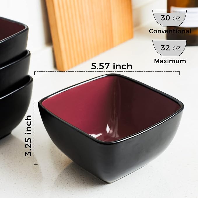 AmorArc 32oz Square Cereal Soup Bowls, Stoneware Bowls Set of 4 - Image 2