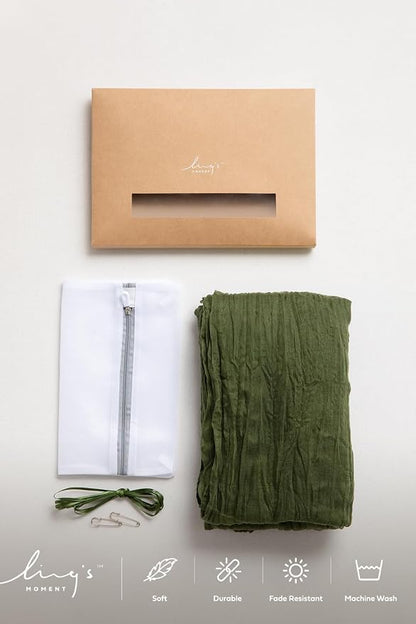 Ling's Moment Moss Green Gauze Cheesecloth Table Runner, 14FT | Olive Green - Image 7
