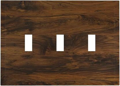Light Switch Cover Brown Rustic Wood Grain Vintage Wooden Texture 3 Gang Wall Plate Triple Light Switch Plate Toggle Decorative Outlet Covers Electrical Switchplate for Cabin Bedroom Decor