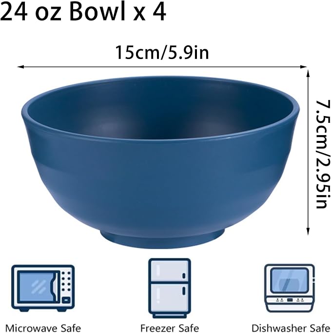 Unbreakable Wheat Straw Cereal Bowls Set of 4, 24 OZ Microwave and Dishwasher - Image 2