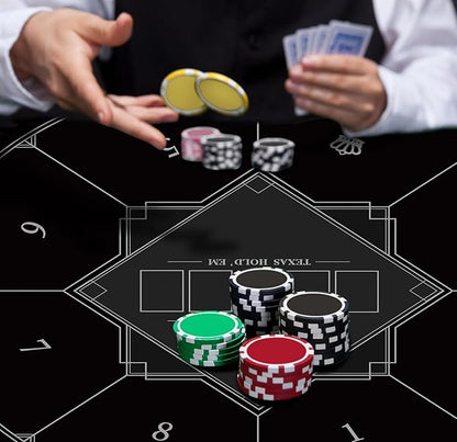 nuveti 24/31/47/55/63inch Round Poker Mat for Texas Holdem | Portable Poker Table Top with Art Deco Layout Print 6-8 Player Game Layout Mat to Play Cards, Poker Games, Blackjack, Casino