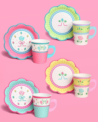 xo, Fetti 32 Tea Party 9oz Cups and Saucers Set | Garden Birthday Decor | Piece - Image 3