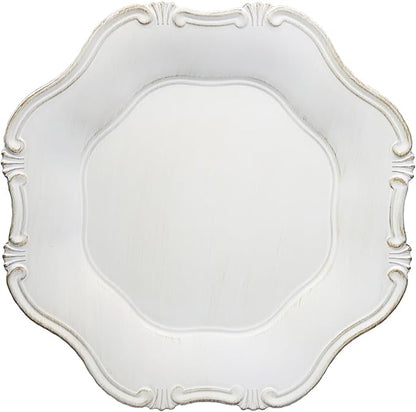 White Charger Plates Set of 6, Decorative Table Plastic Chargers for Dinner Plates, Party, Wedding, Thanksgiving, Christmas， JX11W