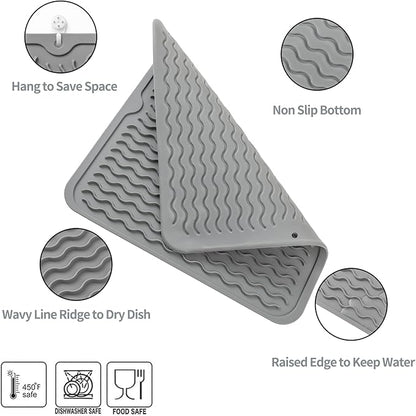 Silicone Dish Drying Mat for Multiple Usage,Easy clean,Eco-friendly,Heat-resistant Silicone Mat for Kitchen Counter or Sink,Refrigerator or Drawer liner Grey M 12 inches x 12 inches