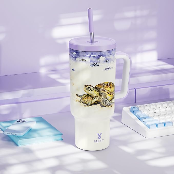 Meoky 40 oz Tumbler with Handle and Straw: Stainless Steel Insulated Tumbler - Image 7