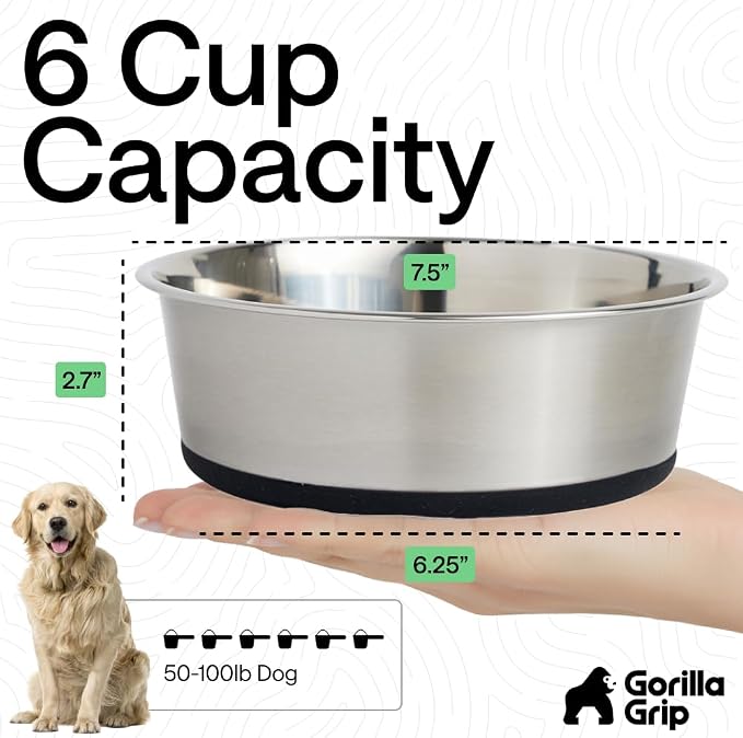 GORILLA GRIP Dog Bowls, Food Grade 304 Stainless Steel, Holds 6 Cups Each Food - Image 4