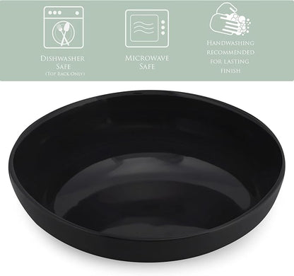 Elanze Designs Bistro Glossy Ceramic 8.5 inch Shallow Pasta Dinner Bowls Set of - Image 2