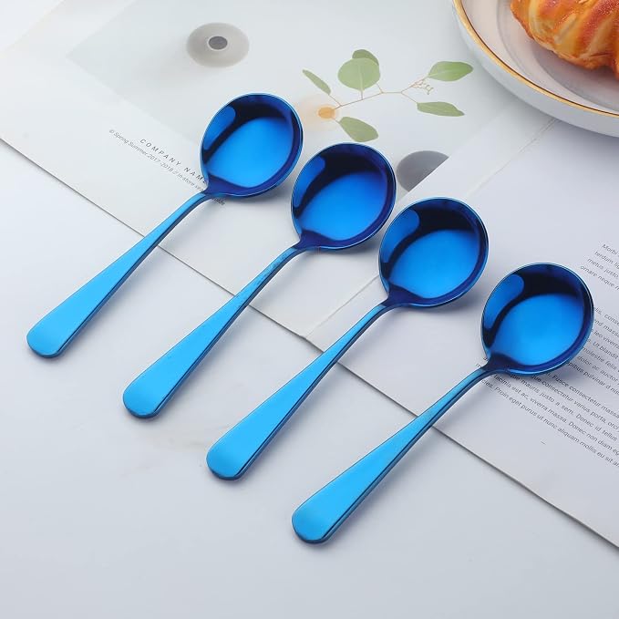 Broth Round Spoon Set, 12 Piece Reusable Stainless Steel Dinner Table Cereal - Image 8