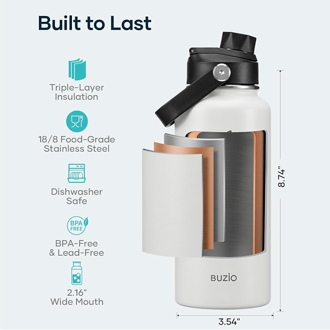 BUZIO Insulated Stainless Steel Water Bottle 32 oz - Image 4