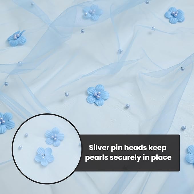 Artoid Mode Blue Flower Pearl Blue Gauze Table Runner 10FT 6PC, Seasonal Sheer - Image 8