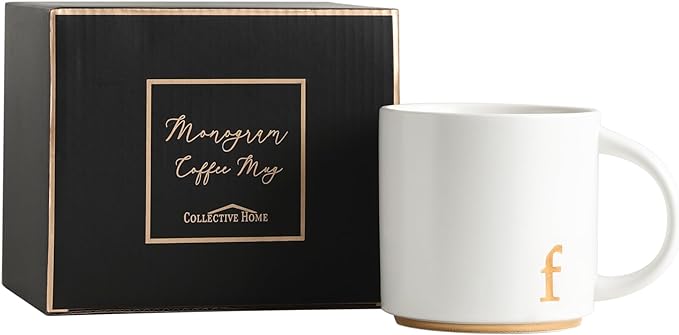 COLLECTIVE HOME Ceramic Coffee Mug, 15 oz Monogram Cup by COLLECTIVEHOME