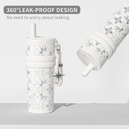 18.5 oz Thermo Cup with Straw, Car Cup with Horse Pattern, Vacuum Insulated - Image 3