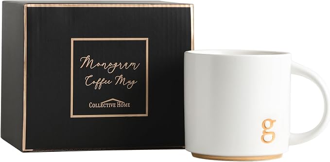 COLLECTIVE HOME Ceramic Coffee Mug, 15 oz Monogram Cup by COLLECTIVEHOME