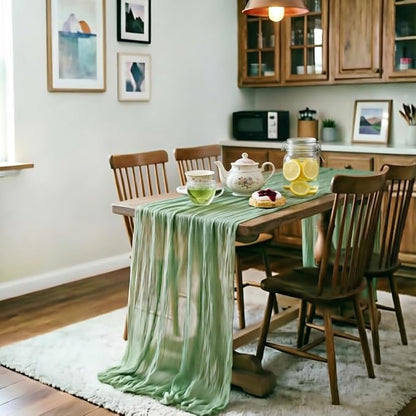 Sage Cheesecloth Table Runner 160 Inches 14 Ft Gauze Table Runner | Summer Boho - Image 3