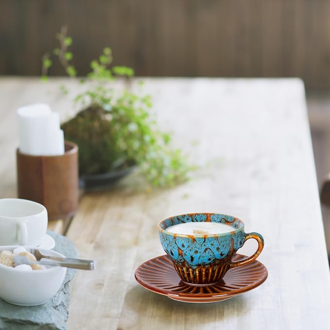 2 oz Espresso Cups and Saucers Set of 2, Ceramic Tea Cup - Image 7