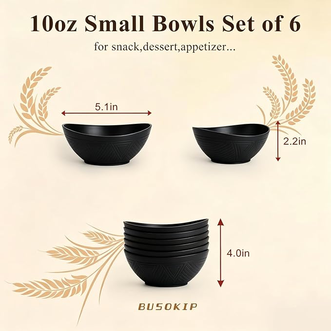 10oz Small Bowls, Unbreakable Wheat Straw Bowls Set of 6, Mini Bowl - Image 2