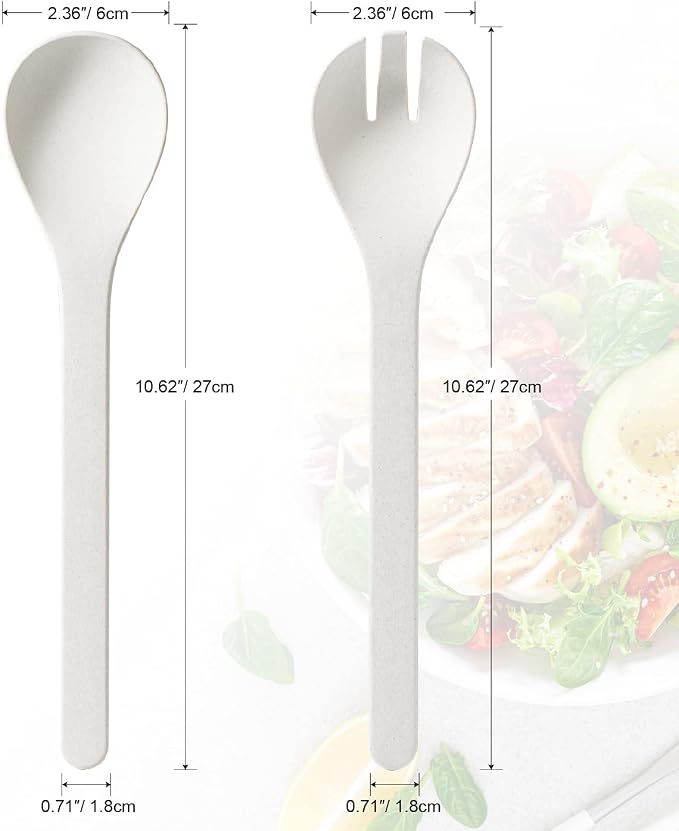 Plant Based Salad Servers Reusable Salad Fork and Spoon Set, Microwave and - Image 2