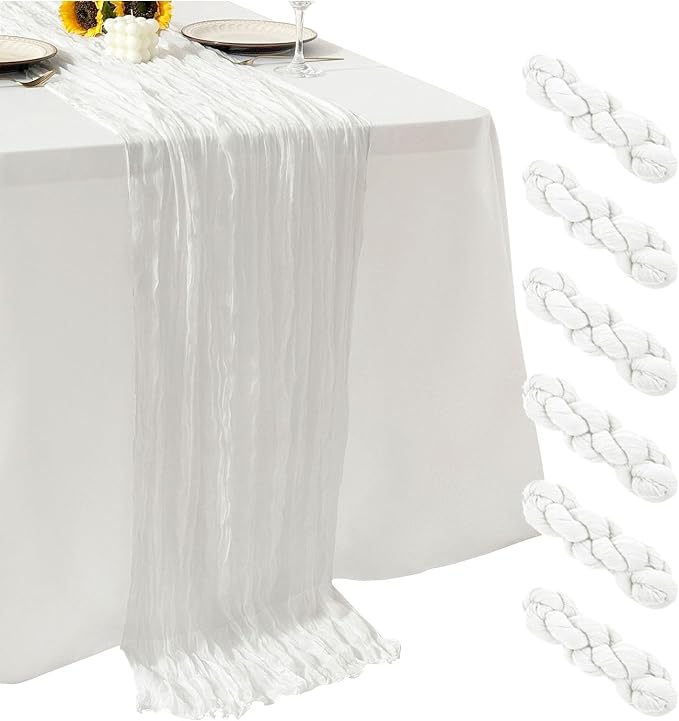 6Pack White Cheese Cloth Table Runners 17x108inch Sheer White Table Runner | by Seveups
