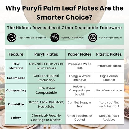 8 Inch Disposable Square Palm Leaf Plates. Eco Friendly Party Plates. Heavy Duty Party, Catering Plates. 100% Compostable & Biodegradable than Bamboo, Wood, Paper, or Plastic (Pack of 25)