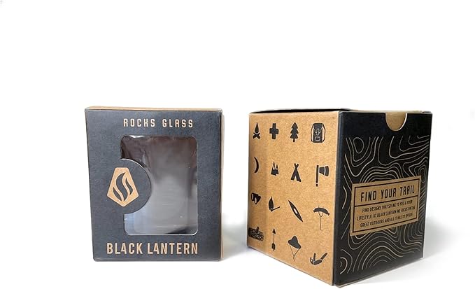 Black Lantern Desert Landscape Whiskey Glasses - Hand-Printed Rock Glass Set - Dishwasher Safe Tumbler Glass Set Set of 2 11oz. Glasses