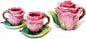 Ceramic Rose Tea Pot Set, 3D Hand-painted Rose Red Flower Cup and Green Leaves by Minigift