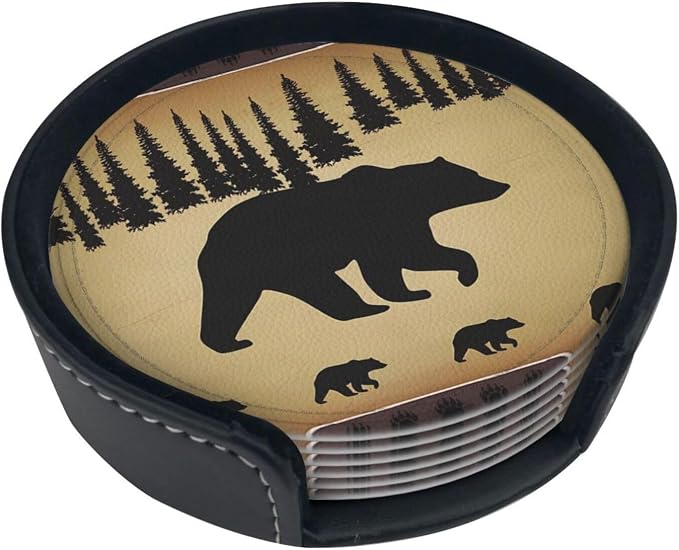 Polar Bear Pine Tree Premium Leather Coasters Set of 6 - Image 3