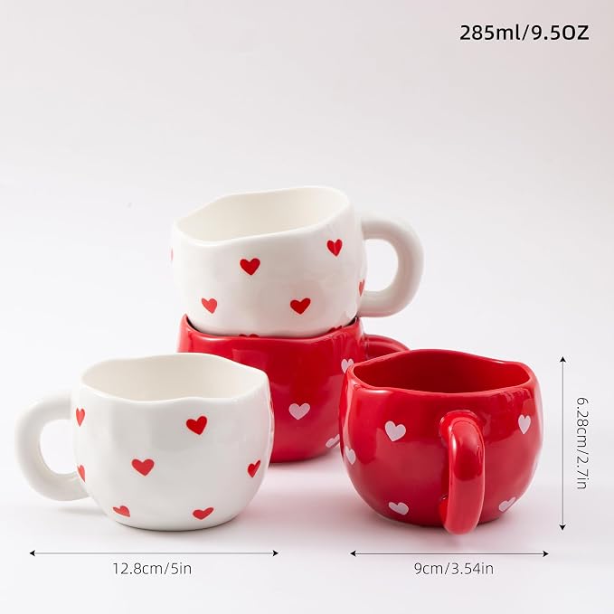 4pcs Ceramic Hearts Mugs Set, 9.4OZ Cute Love Coffee Cup Set, Dishwasher Safe - Image 3