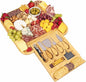Large Bamboo Cheese Board Gift Set with Slide-Out Drawer & Knife Set – Charcuterie Board for Entertaining, Housewarming & Valentine’s Day Gifts