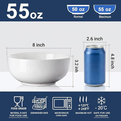 60 oz Large Soup, and Salad Bowl Set of 3, 8 in White Ceramic Bowls, Versatile - Image 2