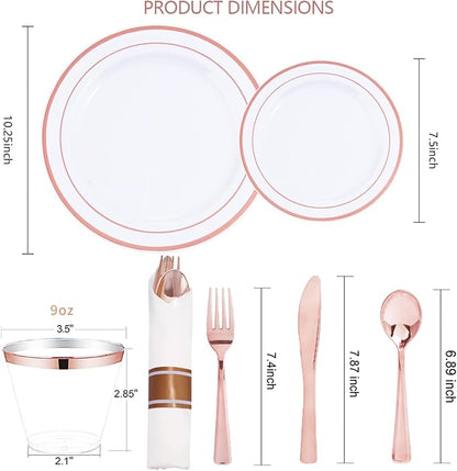 WELLIFE 350 Pieces Rose Gold Plastic Dinnerware, 50 Guests Disposable Plates - Image 2