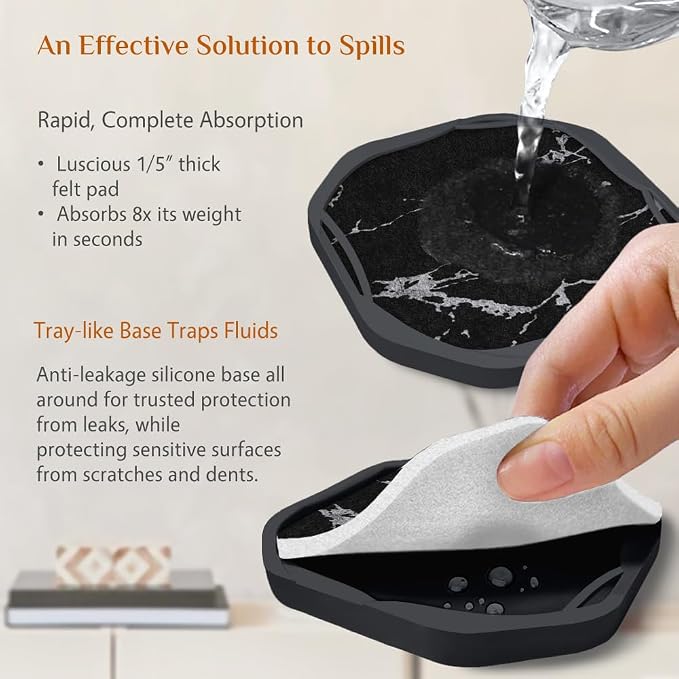 UMIRRO Absorbent Felt & Silicone Drink Coasters Set of 4, Non-Slip & Non-Stick - Image 4