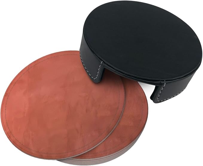 6 Pcs Burnt Orange Leather Coasters - Image 5