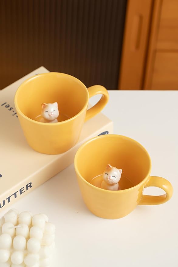 DIHOclub Cat Coffee Cup Hidden Ceramic Animal Inside Mug, Cute Cartoon Handmade - Image 4