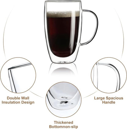 Aurzen 2 Pack Double Walled Glass Coffee Mugs - Image 4
