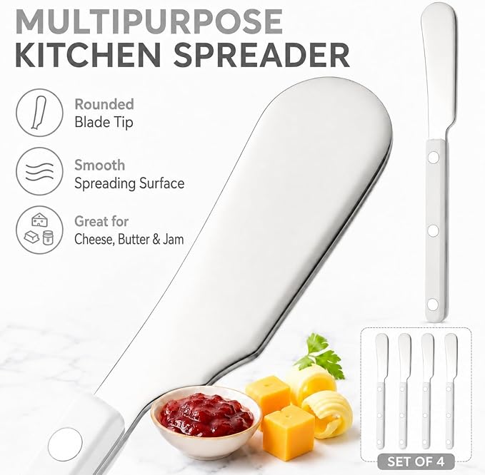 4PCS Stainless Steel Butter Knives Set: 6.3 Inch Cheese Spreader 304 Stainless - Image 3