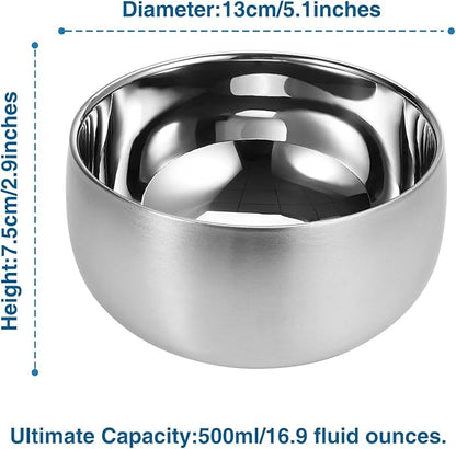 16.9 Fl Oz Ice Cream Bowl,Stainless Steel 316# Insulated Double Wall Vacuum Soup Bowl, Set of 2
