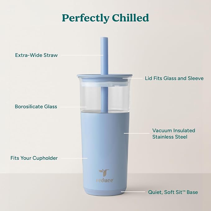 REDUCE Aspen - 20oz Vacuum Insulated Glass Tumbler - Extra Wide Straw & Lid | - Image 3