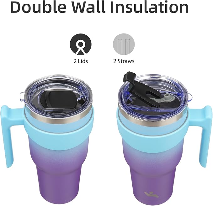 Konokyo 40 oz Tumbler with Handle and Straw, Insulated Travel Mug | Ocean - Image 3