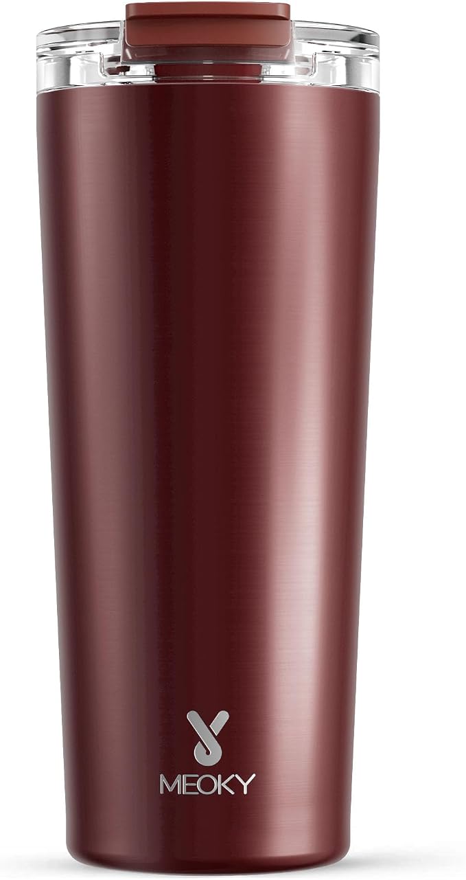 Meoky 24 oz Insulated Travel Coffee Mug: Leak Proof Lid, Mahogany | Stainless by MEOKY