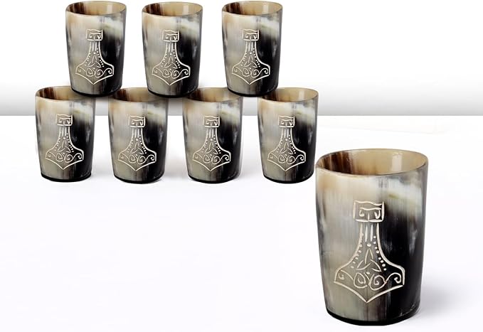 Handicrafts Home Viking Horn Shot Glasses Set of 8, Handmade Horn, Rustic by HandicraftsHome