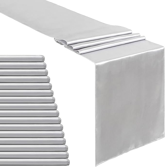 Silver Table Runners 16 Pack 12x108 inch Silk Satin Smooth Fabric | Satin Table by B-COOL