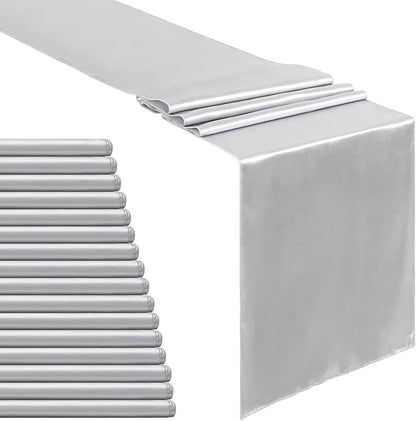 Silver Table Runners 16 Pack 12x108 inch Silk Satin Smooth Fabric | Satin Table by B-COOL