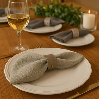 Luxury Leather Napkin Rings Set of 8, Grey, Morgan Faux Style, Modern Cuff Design for Wedding Party Decorations, Kitchen, Holiday Table,Rust Proof,Hotel, Home, Table Accessories, Dining
